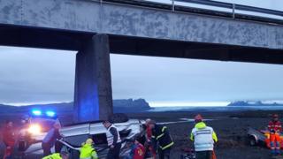 Site of car accident where three British people including child have been killed on the Núpsvötn bridge on Iceland's ring road between the town of Kirkjubæjarklaustur and area of Skaftafell