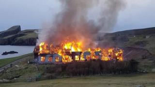 Fair Isle Bird Observatory on fire