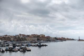 View from the port of Chania, where Ahmed Tarzalakis and his family currently live.