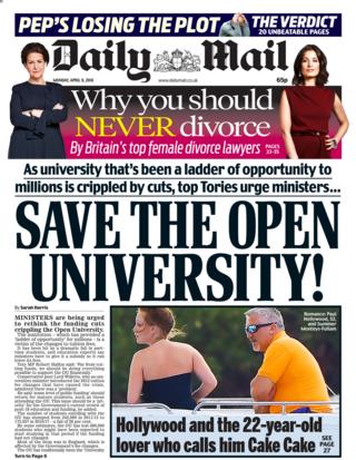 Daily Mail front page - 09/04/18
