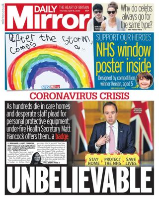 Front page of the Daily Mirror