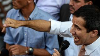 Juan Guaidó addresses crowds during a rally in Caracas, Venezuela. Photo: 1 April 2019