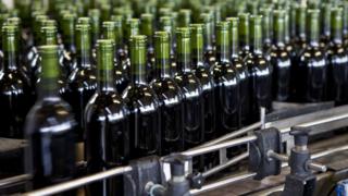 Wine bottles at a factory in France