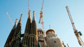 Obras en la Sagrada Familia de Barcelona.