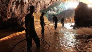 Thai military inside the cave assisting with the rescue of the 12 trapped boys on 7 July 2018