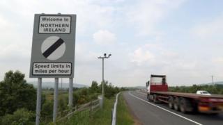 Sign of the border in Northern Ireland