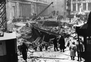 Bomb damage outside the Bank of England, January 1941