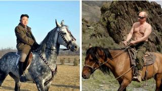 Композитная картина Ким Чен Ына и Владимира Путина на лошадях