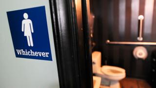 A gender neutral sign outside a toilet in the US (file photo)