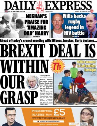 Front page of the Daily Express on 16 September 2019