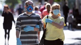 Shoppers wear masks in Newport, Wales on 14 September