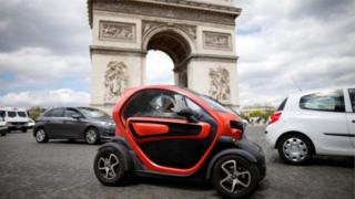 Hybrid and electric cars, like this Renault, make up about 5% of the French car market