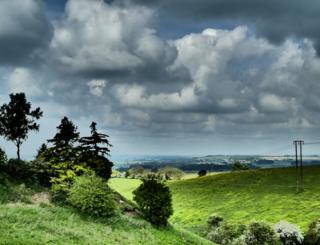 Cloud shadows over fields