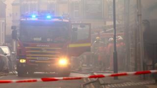 Fire engine in smoke