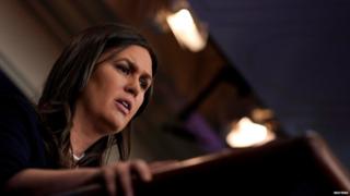 US White House Press Secretary Sarah Huckabee Sanders holds the daily briefing at the White House in Washington, 13 April 2018