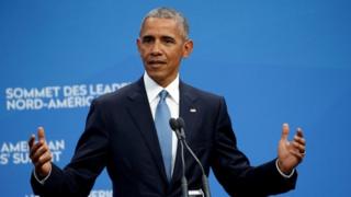 北米首脳会談に出席したオバマ米大統領(29日、オタワ)