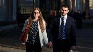 Daniel and Amy McArthur, owners of Ashers Bakery in Belfast, arrive at the Supreme Court in London, Great Britain, October 10, 2018