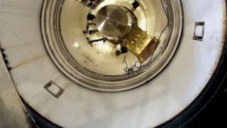A Minuteman III missile is seen in a training launch tube