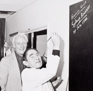 Francis Crick y Sydney Brenner en 1986