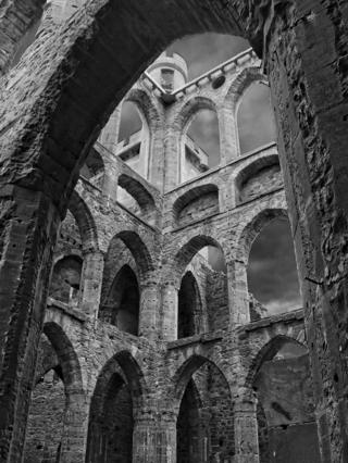 Black and white photograph of a castle
