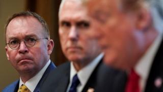 Mick Mulvaney, Mike Pence and Donald Trump
