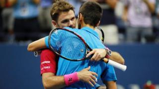 Stan Wawrinka and Novak Djokovic hugging