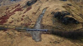 Image taken by a drone of train stuck in landslip