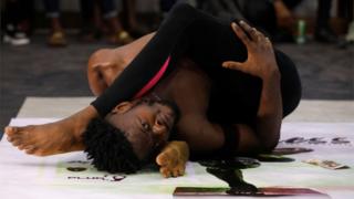 Oyindamola Kolawole, 26, performs contortion at a show called Limberness in Lagos, Nigeria, on 1 February 2020