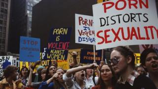 Feminist activists of the Women Against Pornography (WAP) group in a protest 'March On Times Square', in New York City, 20th October 1979