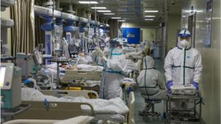 FEBRUARY 06 2020: Medical staff work in the isolated intensive care unit in a hospital in Wuhan