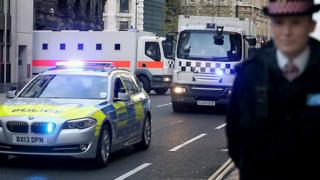 Prison van leaves the Old Bailey in London