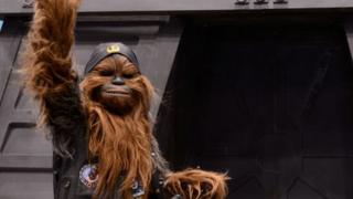 A cosplayer dressed as Chewbacca attends Star Wars Celebration at McCormick Place Convention Center on April 15, 2019 in Chicago, Illinois