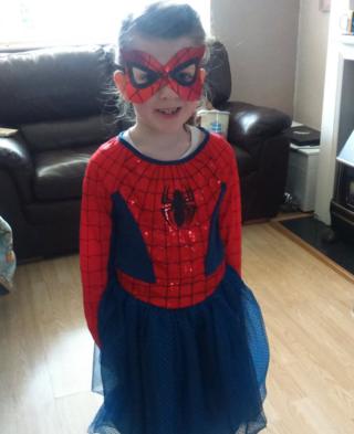 Sophia from London, England, is going to school dressed as Spiderman