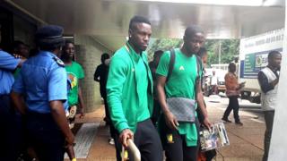 Cameroon players dey leave Younde hotel for Yaounde on Friday afternoon June 21, 2019.