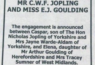 A copy of the engagement announcement as it appeared in the newspaper