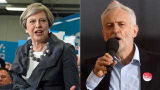 Theresa May and Jeremy Corbyn composite