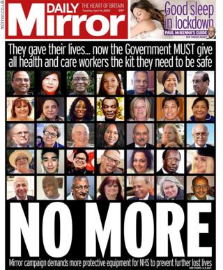 Front page of the Daily Mirror