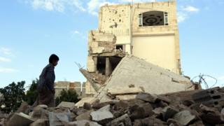 Aftermath of an air strike in Sanaa, 1 November 2018