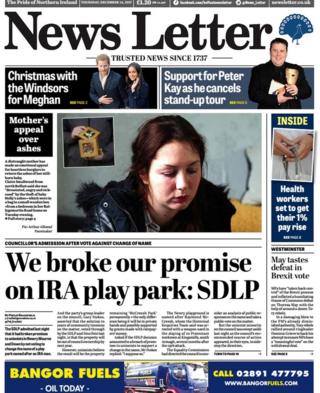 Front page of the News Letter, Thursday 14 December 2017