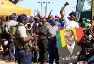 Supporters of Zimbabwean President Robert Mugabe during a rally in Marondera