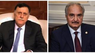 Le Premier ministre Fayez al-Serraj et le général Khalifa Haftar