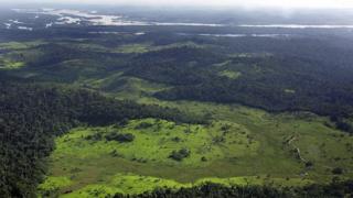 Обзор обезлесенных территорий на границе реки Сингу, в 140 км от города Анапу в тропических лесах Амазонки, северная Бразилия, 19 февраля 2005 года.