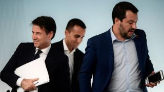 Italian Prime Minister Giuseppe Conte, Deputy Prime Minister and Minister of Economic Development, Labor and Social Policies, Luigi Di Maio and Deputy Prime Minister and Minister of the Interior Matteo Salvini