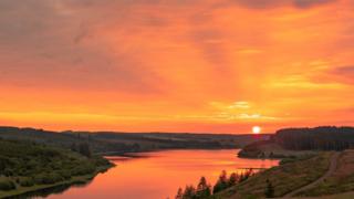 Orange sky over the reservoir