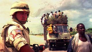 Soldier at checkpoint near Mogadishu