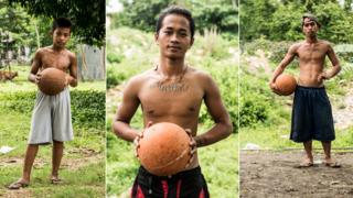 Young basketball players pose with their basketballs