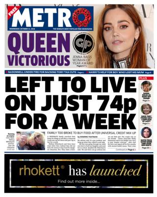 Metro front page - 31/10/18