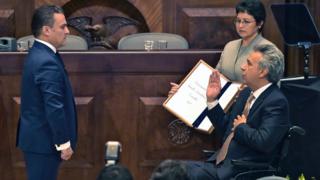 Lenín Moreno durante su juramentación como presidente frente a la Asamblea.