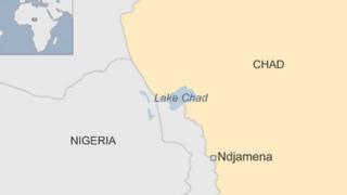A map showing Lake Chad, Nigeria and Chad