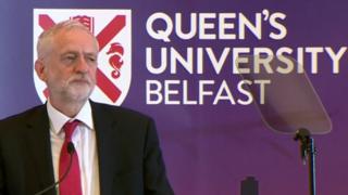 Jeremy Corbyn speaking at Queen's University